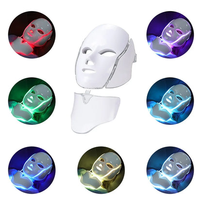 7 Colors LED Facial Mask with Neck LED Light Therapy Mask Skin Rejuvenation Anti Acne Beauty Device Face Lifting Firm Massager