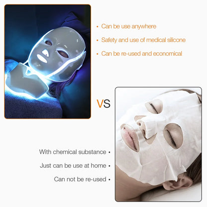7 Colors LED Facial Mask with Neck LED Light Therapy Mask Skin Rejuvenation Anti Acne Beauty Device Face Lifting Firm Massager